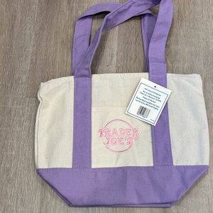 Trader Joe's Cream and Lavender Canvas Tote Bag